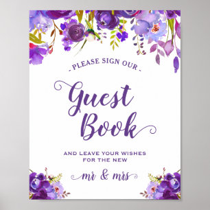 Affiches Signer Notre Livre D'Hôtes Violet Violet Floral Si
