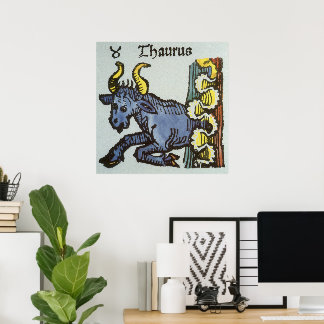 Affiches Signes vintages du Zodiaque, Taureau antique