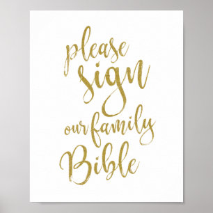 Affiches Signez notre Bible de famille 8x10 Panneau de mari