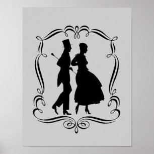 Affiches Silhouette Art De La Fête Homme Et Femme Élégante