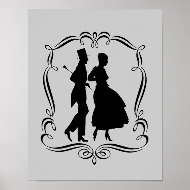 Affiches Silhouette Art De La Fête Homme Et Femme Élégante (Devant)