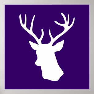 Affiches Silhouette blanche de tête de cerfs communs -
