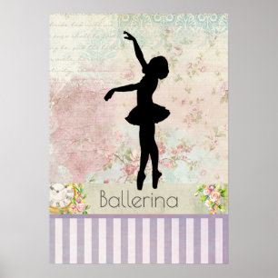 Affiches Silhouette de ballerine sur le motif vintage