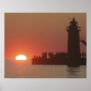 Affiches Silhouette de coucher de soleil du phare du peuple