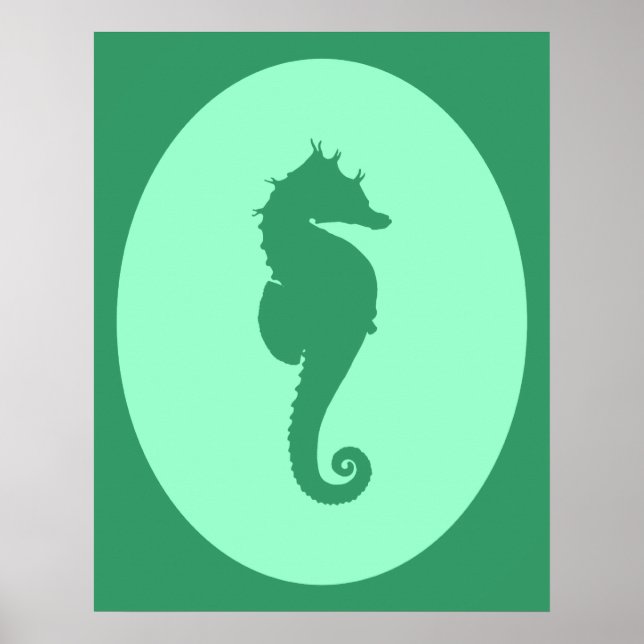 Affiches Silhouette de hippocampe vert (Devant)