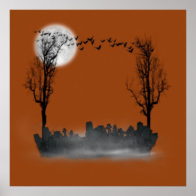 Affiches Silhouette de la scène du cimetière d'Halloween (Devant)