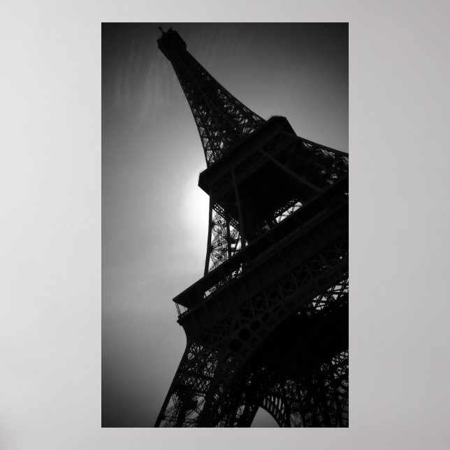 Affiches Silhouette de la tour Eiffel noir blanc à Paris (Devant)