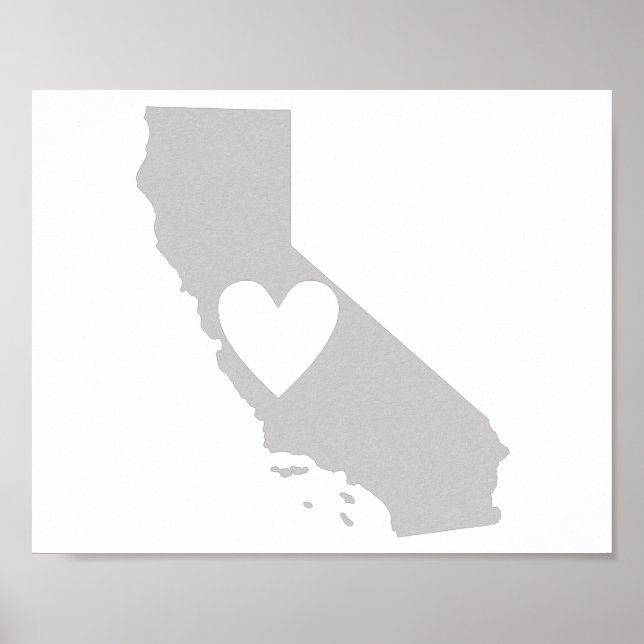 Affiches Silhouette de l'état du coeur de la Californie (Devant)