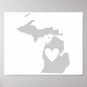 Affiches Silhouette de l'État du Michigan en forme de cœur