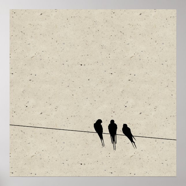 Affiches Silhouette de Speckel Blackbirds sur fil (Devant)