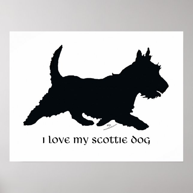 Affiches Silhouette de Terrier Écossais en course (Devant)