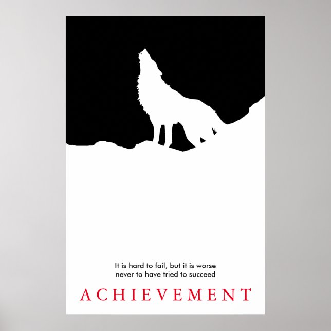Affiches Silhouette de Wolf Motivationnel noir et blanc uni (Devant)