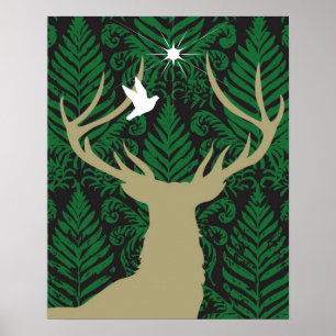 Affiches Silhouette d'un cerf, d'une colombe et d'une étoil