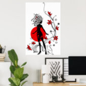 Affiches Silhouette élégante femme élégante avec chat doux (Home Office)