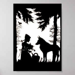 Affiches Silhouette Noire Rouge Hood Wolf Woods