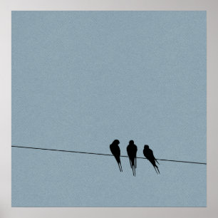 Affiches Silhouette Sky Blackbirds sur fil
