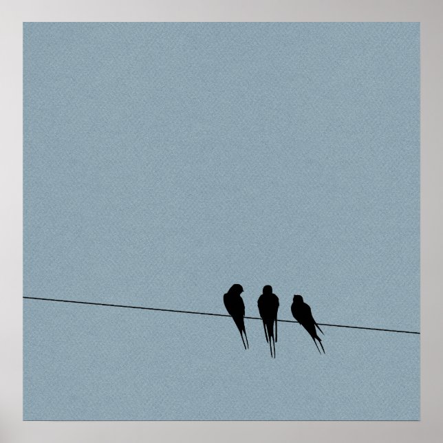 Affiches Silhouette Sky Blackbirds sur fil (Devant)