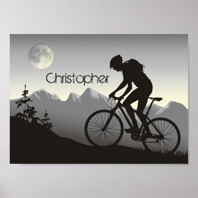 Affiches Silhouette VTT et Lune personnalisées (Devant)