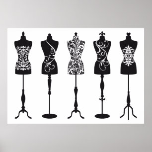 Affiches silhouettes mannequins de mode vintage