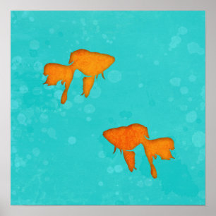 Affiches Silhouettes orange de poisson rouge dans une eau t