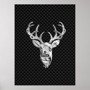 Affiches Silver Deer Face on Carbon Fiber Style Print