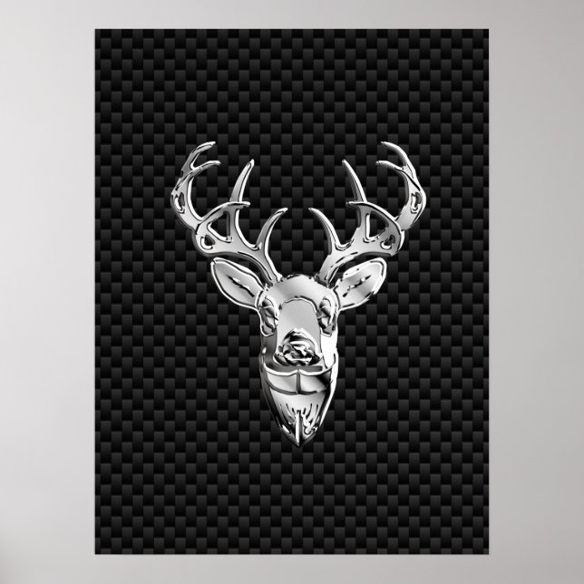 Affiches Silver Deer Face on Carbon Fiber Style Print (Devant)