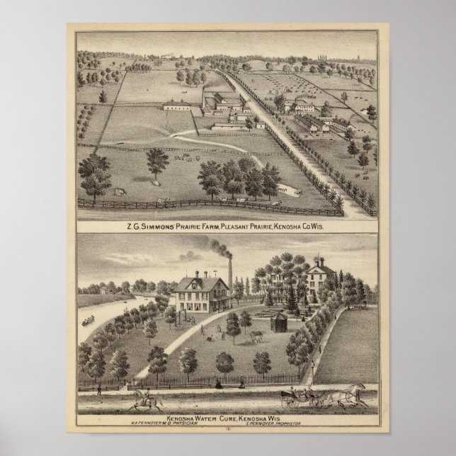 Affiches Simmon's Prairie Farm, Kenosha Water Cure (Devant)