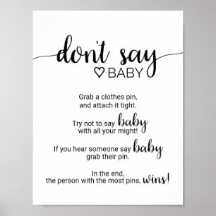 Affiches Simple calligraphie noire Ne pas dire signe bébé