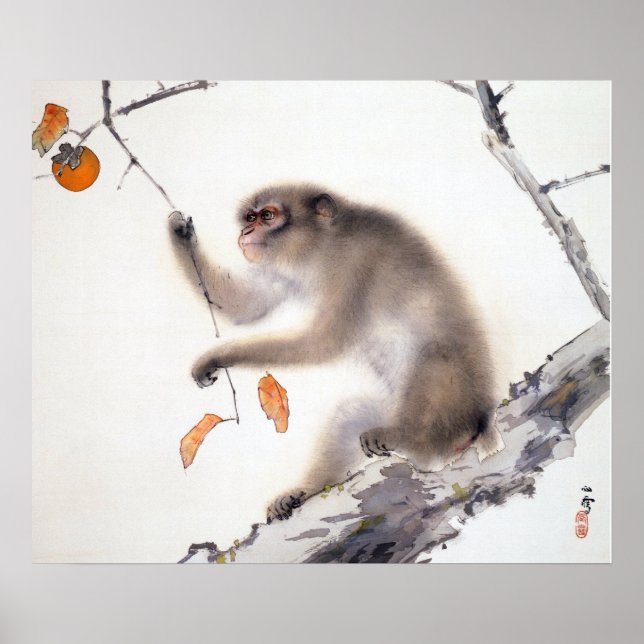 Affiches Singe avec persimmons (Devant)