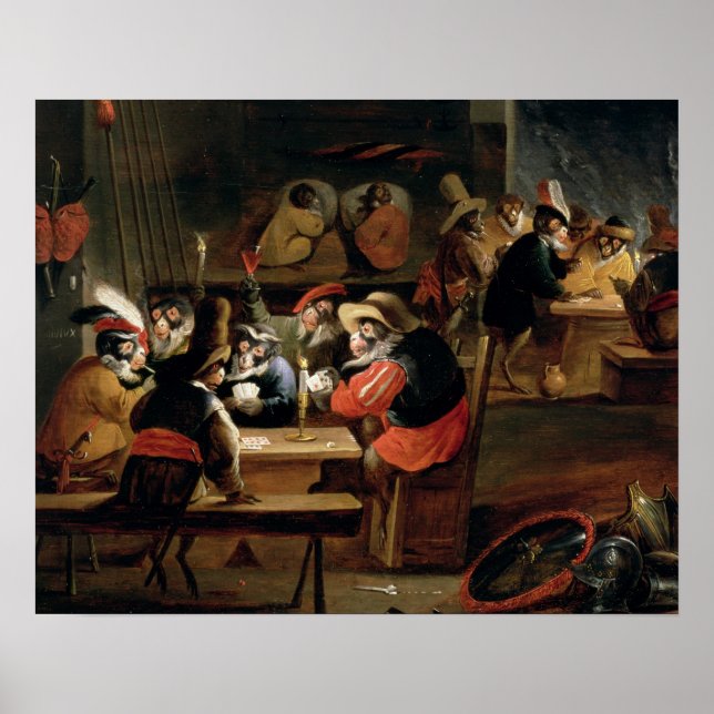 Affiches Singes dans une taverne, détail du jeu de cartes (Devant)