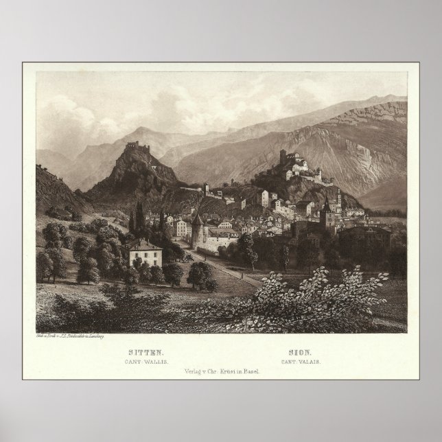 Affiches Sion in Switzerland from Antique Print (Devant)