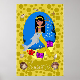 Affiches Sirène d'or et dauphin