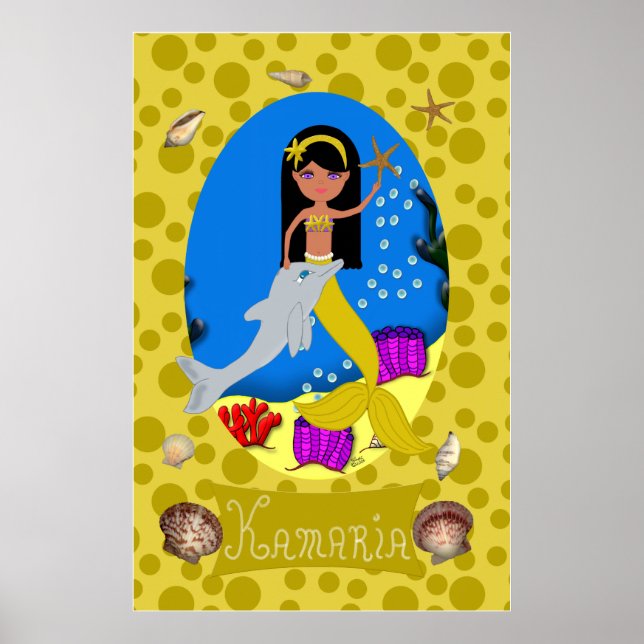 Affiches Sirène d'or et dauphin (Devant)