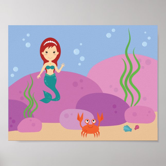 Affiches sirène sous-marine océan dessin animé chambre enfa (Devant)