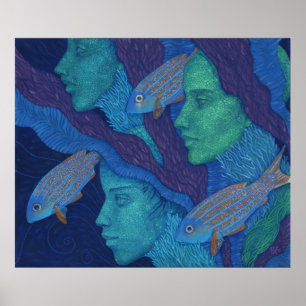 Affiches Sirènes & Poissons, art fantastique surréaliste, s