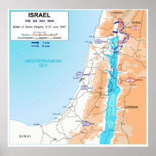 Affiches Six Day War Battle of Golan Heights Map 1967