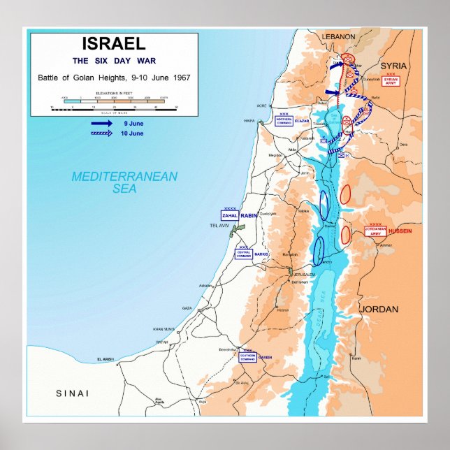 Affiches Six Day War Battle of Golan Heights Map 1967 (Devant)