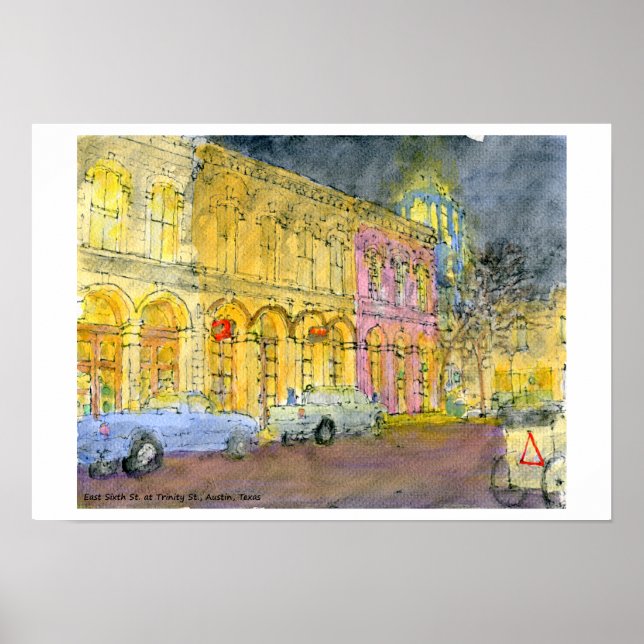 Affiches Sixième rue est à Trinity Street, Austin, Texas (Devant)