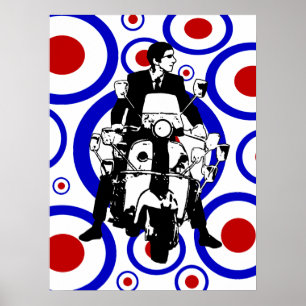Affiches Sixties Mod scooter garçon sur des cercles rétro