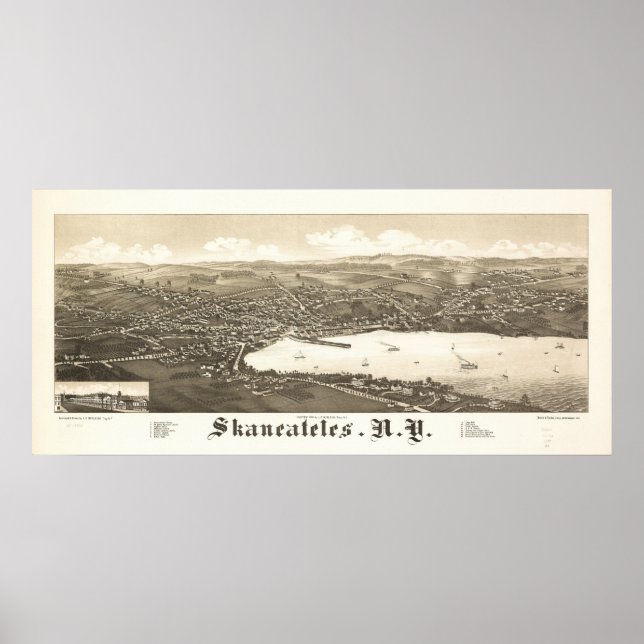 Affiches Skaneateles New York 1884 Carte panoramique antiqu (Devant)