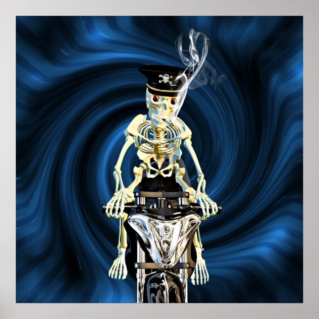 Affiches Skeleton biker fumer une cigarette (Devant)