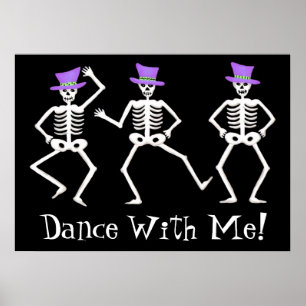 Affiches Skeletons de danse noir blanc heureux Halloween