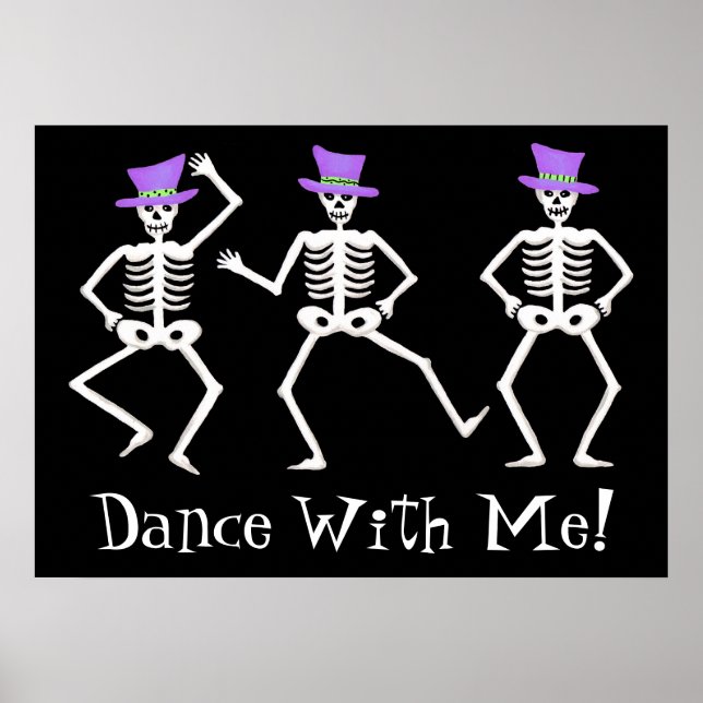 Affiches Skeletons de danse noir blanc heureux Halloween (Devant)