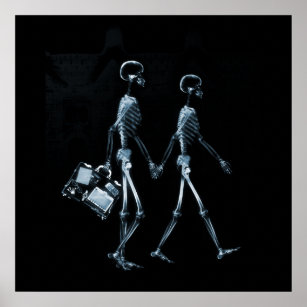 Affiches Skeletons de vision à rayons X en couple - bleu