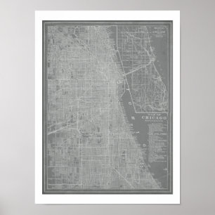 Affiches Sketch of Chicago City Map