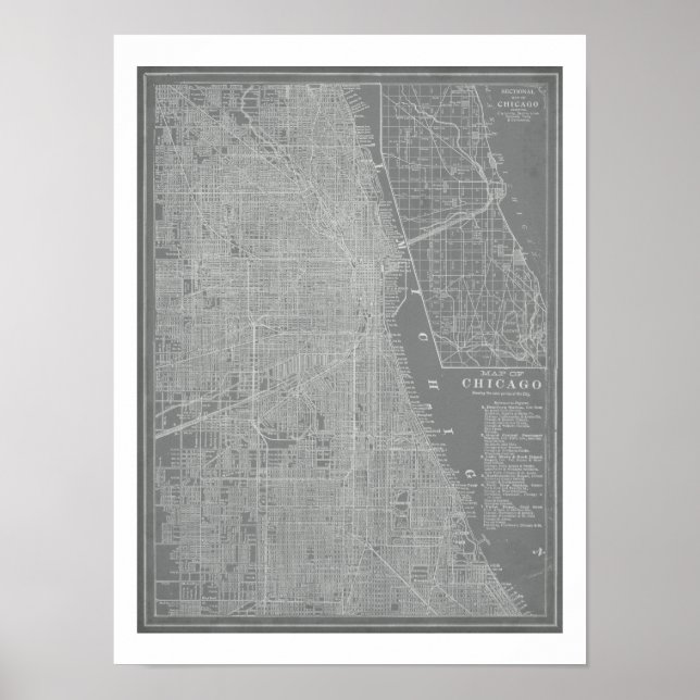 Affiches Sketch of Chicago City Map (Devant)