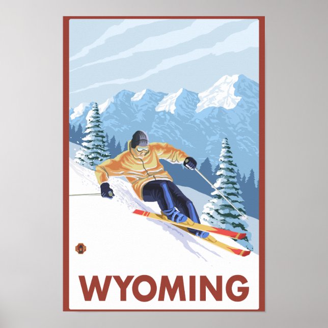 Affiches Ski de neige en descente Wyoming (Devant)
