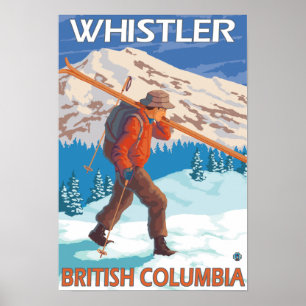 Affiches Skier transportant des skis de neige - Whistler, C