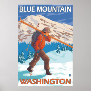Affiches Skier transportant ski de neige - Blue Mountain, W