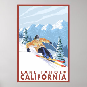 Affiches Skieur de neige de Downhhill - le lac Tahoe, la